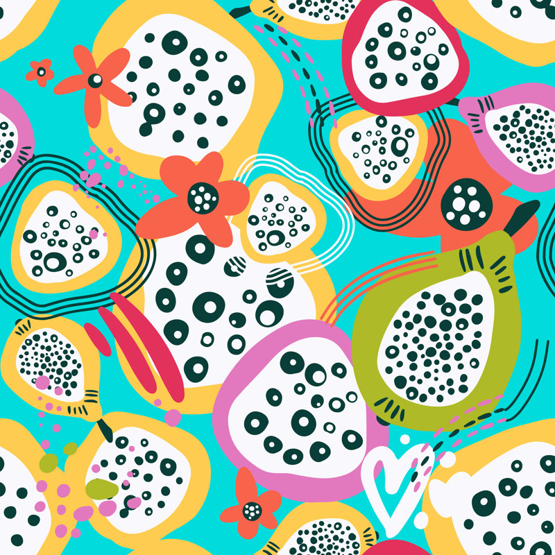 Fruits and Plants Pattern 1 Piece Wrapped Canvas Wall Art, 30cm H x 30cm W