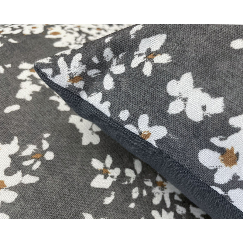 Steel Gray Floral Polyester Square Throw Pillow Set