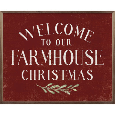 Welcome to Our Farmhouse Christmas Greenery White - Cadre photo art textuel sur bois