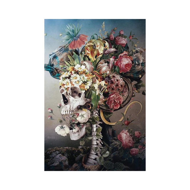 Flower Skull by Riza Peker - Wrapped Canvas Print, 30.48cm H x 20.32cm W x 1.91cm D