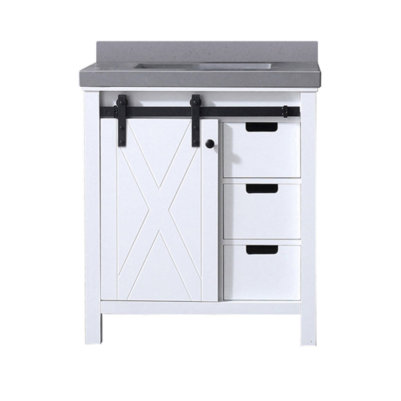 White Bath Vanity 30 In. W X 22 In. D, With Grey Quartz Countertop