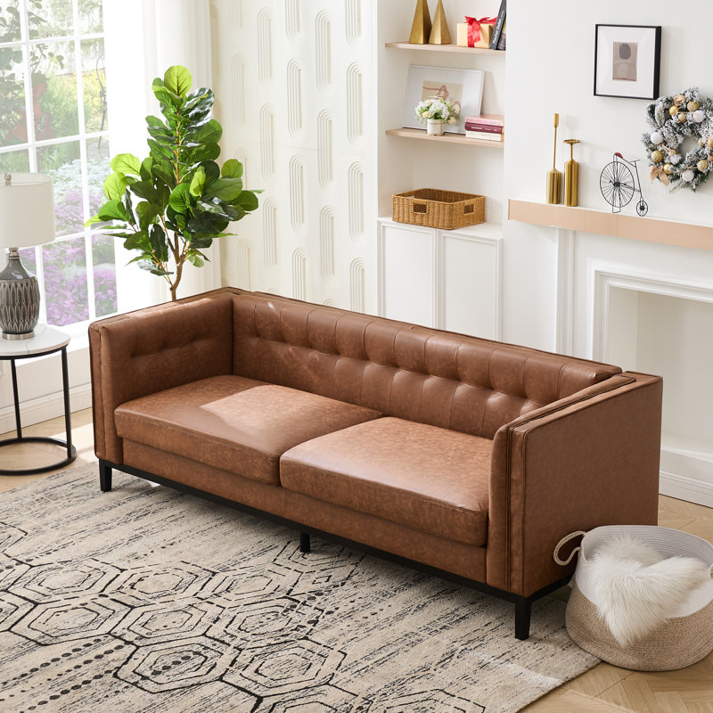 91'' Chenille Velvet Living Room Sofa, Brown