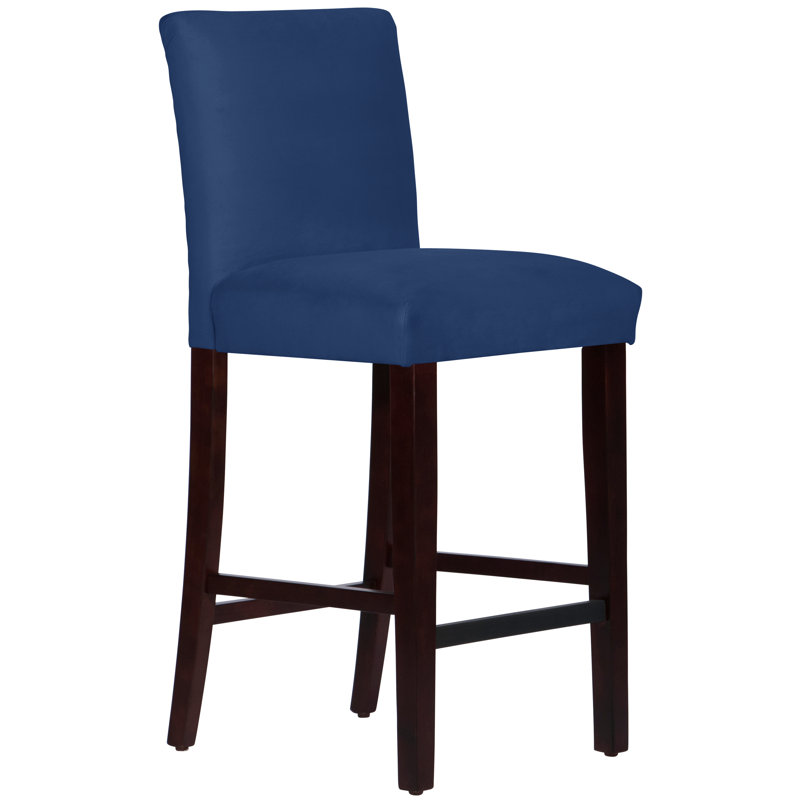 Tabouret de bar et de comptoir Sylva, Tabouret de bar (siège d'une hauteur de 31 po), Espresso, Tissu bleu à chaîne croisée
