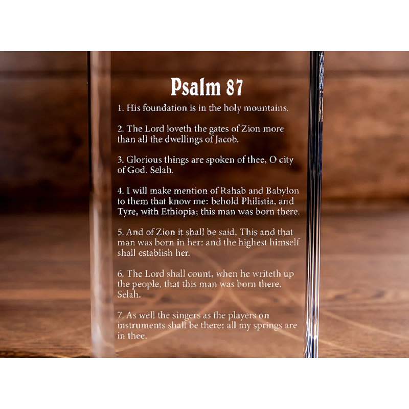 Livre de cristal gravé au laser Jerricha Psalm 87 - Elegantieux pour croyants, H 8 po x l 6 po x P 2 po