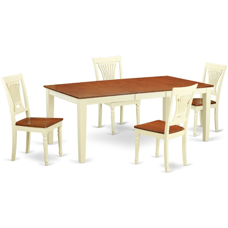 Ensemble de table de salle à manger 5 pièces moderne comprenant une table rectangulaire en bois avec feuille papillon et 4 chaises de salle à manger, babeurre et cerise