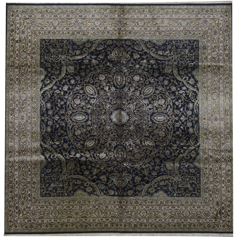 Hand-Knotted High-Quality Black and Gold Area Rug