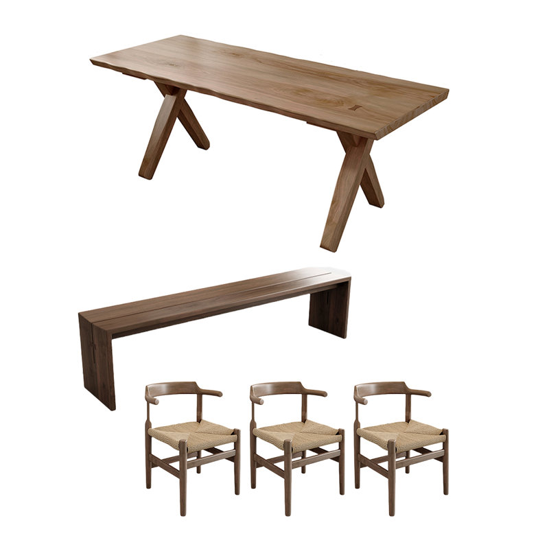 Ensemble de table de salle à manger simple en bois de frêne massif, H 29,52 po x L 94,48 po x l 35,43 po