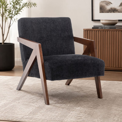 Mid-Century Modern Chenille Upholstered Accent Chair Reading Chair with Solid Wood Frame, Ergonomic Padded Lounge Armchair for Living Room, Bedroom, Reading Nook, Home Office and Apartment Spaces