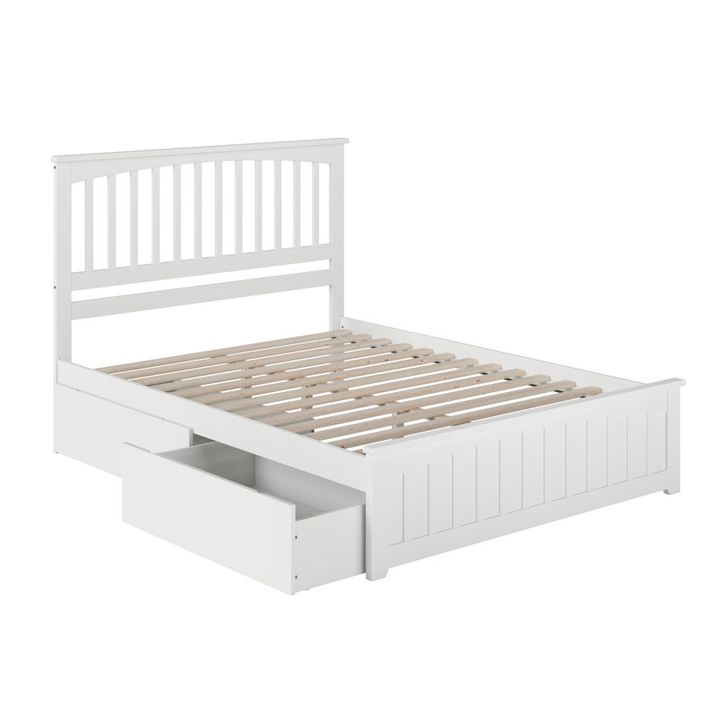 Brunelle Solid Wood Platform Bed with Matching Footboard and Storage Drawers , White, Queen