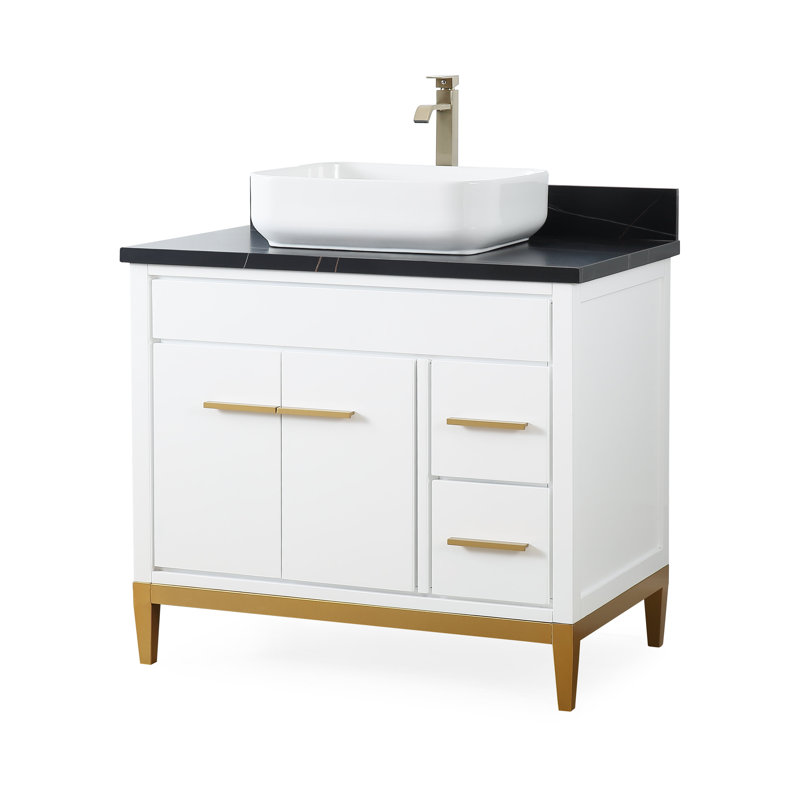 Andreka 36'' Single Bathroom Vanity with Top, White, Black