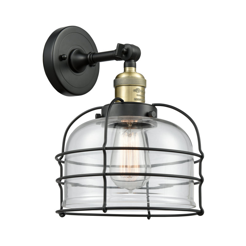 Applique murale 1 lumière 9 "Bell Cage, Laiton antique noir, Clair, Ampoule à DEL rétro de 6 watts