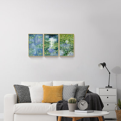 "Nénuphars" par Claude Monet, décoration murale encadrée en aluminium, 3 pièces