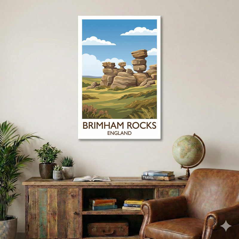Brimham Rocks, England - Romantic Travel Poster Of North Yorkshire's Sculpted Tors. Giclee Print On Wrapped Canvas. Wall Art, Home Decor - Natural Landmarks, England - Wrapped Canvas Print