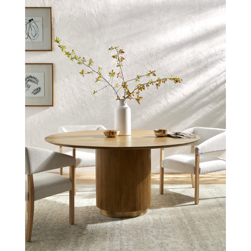 Mooney Round Mango Wood Dining Table with Ribbed Edges