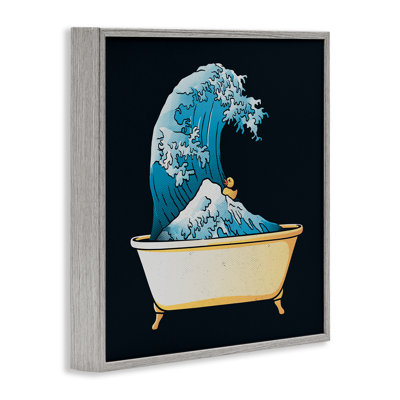 Bathtub with Kanagawa Wave Framed Giclee, design by Tobe Fonseca