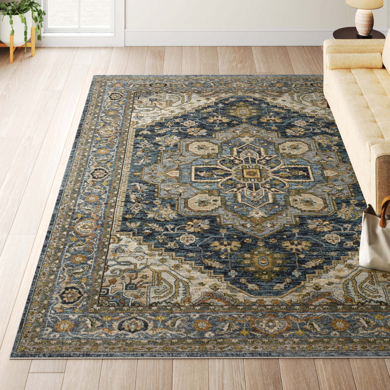 Tapis bleu / taupe Hovis, Rectangle 9 pi 10 po x 12 pi 10 po
