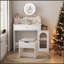 Bureau de coiffeuse blanc avec miroir pivotant à 360 ° et lumières réglables, coiffeuse de maquillage avec fauteuil de rangement et armoire d'appoint avec portes en verre Waveform, coiffeuse avec tiroir pour chambre à coucher