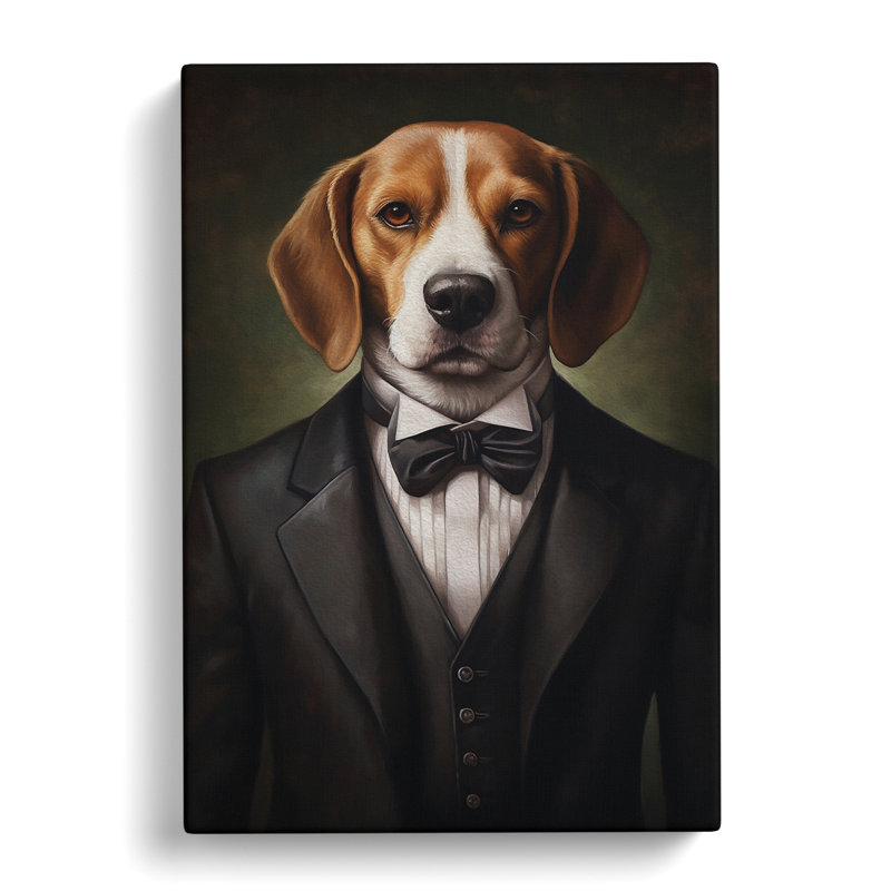 Beagle In A Suit No.4 - Print on Canvas, 50cm H x 35cm W x 3cm D