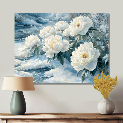 Loftin Winter Pivoines par la glace, rivière couverte II - pivoines, art mural large