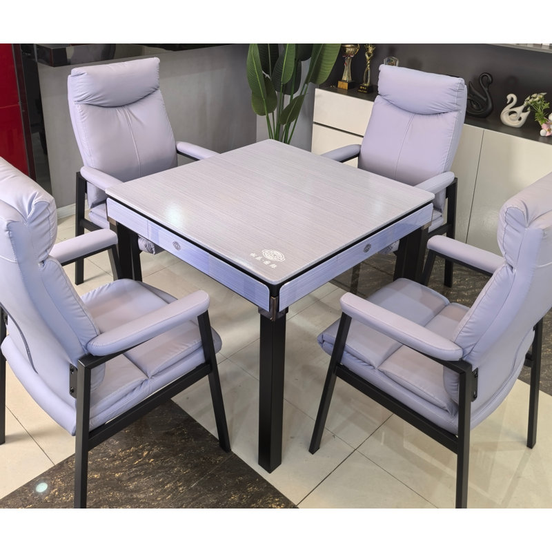 Table de salle à manger de style USA à 4 pieds en acajou mauve lavande. Housse de table rigide ultra-mince avec des tuiles numérotées de 36 mm