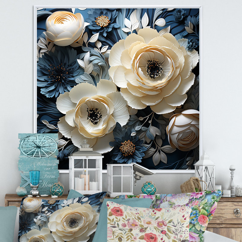 «Ranunculus Bouquet II», reproduction sur toile, Cadre flottant blanc, H 24 po x l 24 po x P 1 po