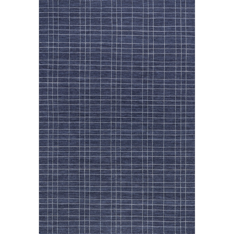 Handmade Blue Wool Rectangular Plaid Area Rug