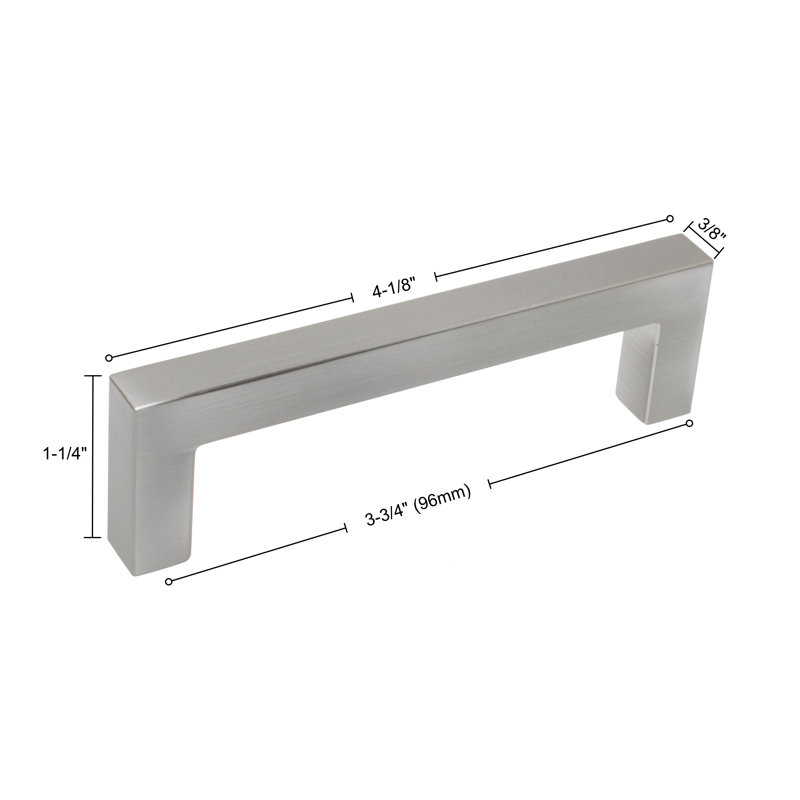 Kingston Collection Solid Square Bar Pull, Satin Nickel, 3 3/4"