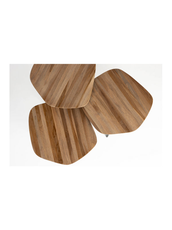 Natural Teak and Black Iron Nesting Coffee Table Set