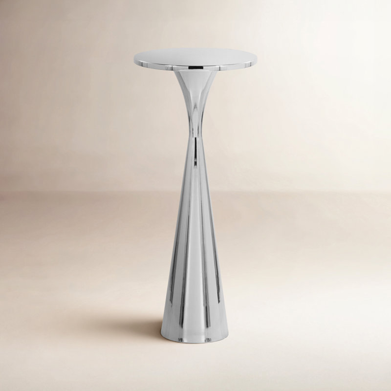 Raffaella 22" H x 9.5" W Round Metal Pedestal Side Table , Polished Nickel