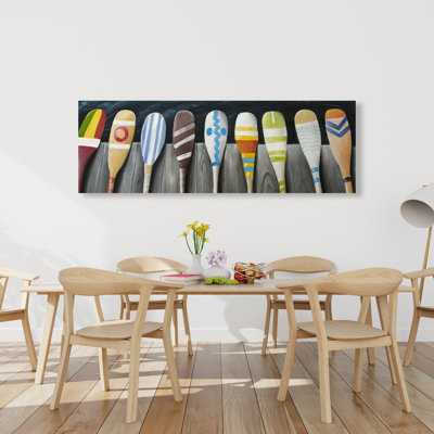 Colorful Paddles on the Dock - Blue Bathroom Canvas Decor