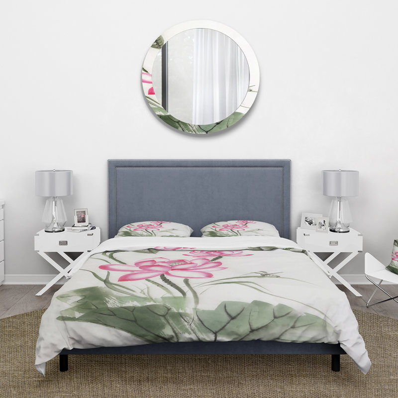 Lotus et la libellule I - Ensemble de housse de couette traditionnel - Microfibre de polyester