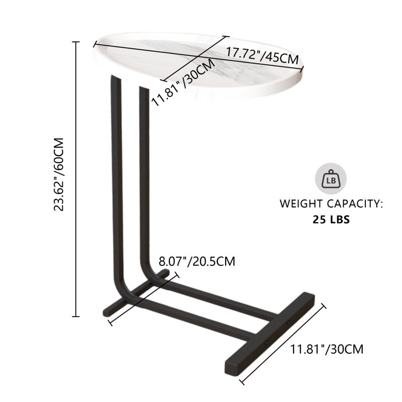 2-Pieces C-Shaped Side Table C Table Living Room End Table Wood End Table With Metal Frame, White