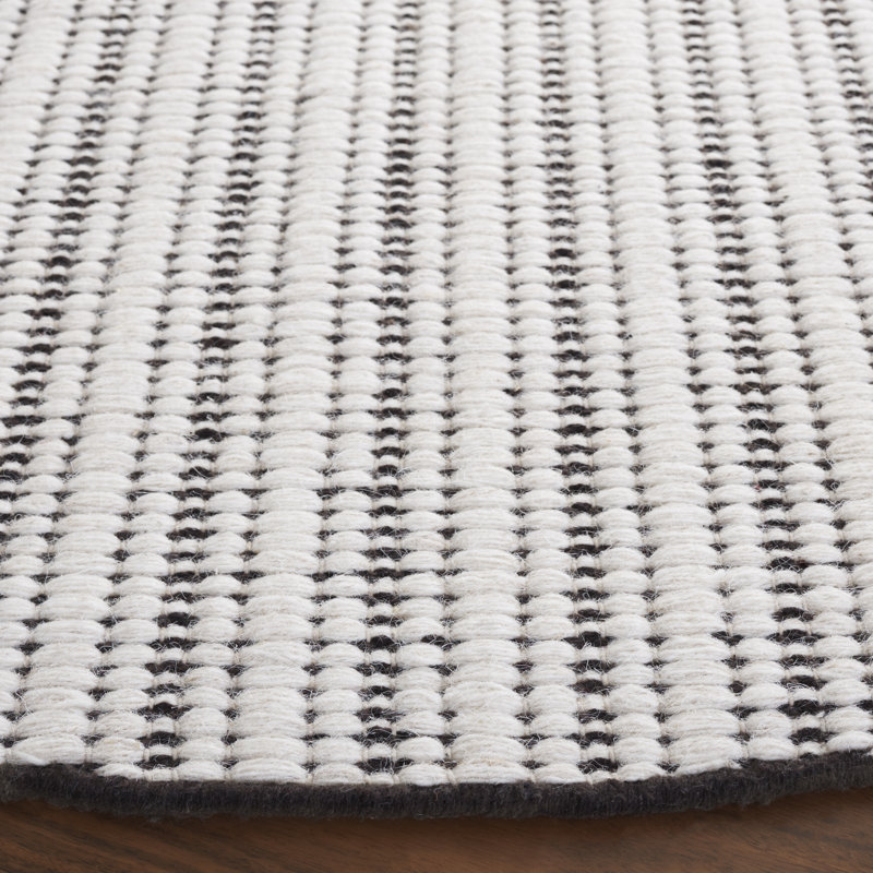 909 Hand Woven Cotton/Wool Striped Rug in Brown/Ivory, Round 6'