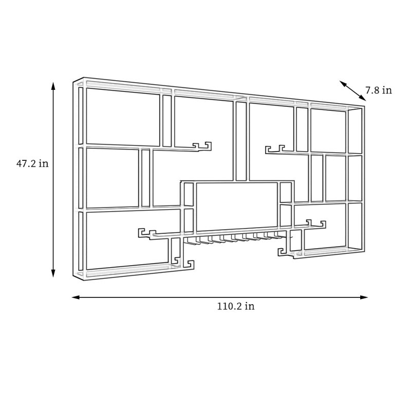 Porte-bouteilles mural simple L, H 47,2 po x l 110,2 po x P 7,8 po, Doré