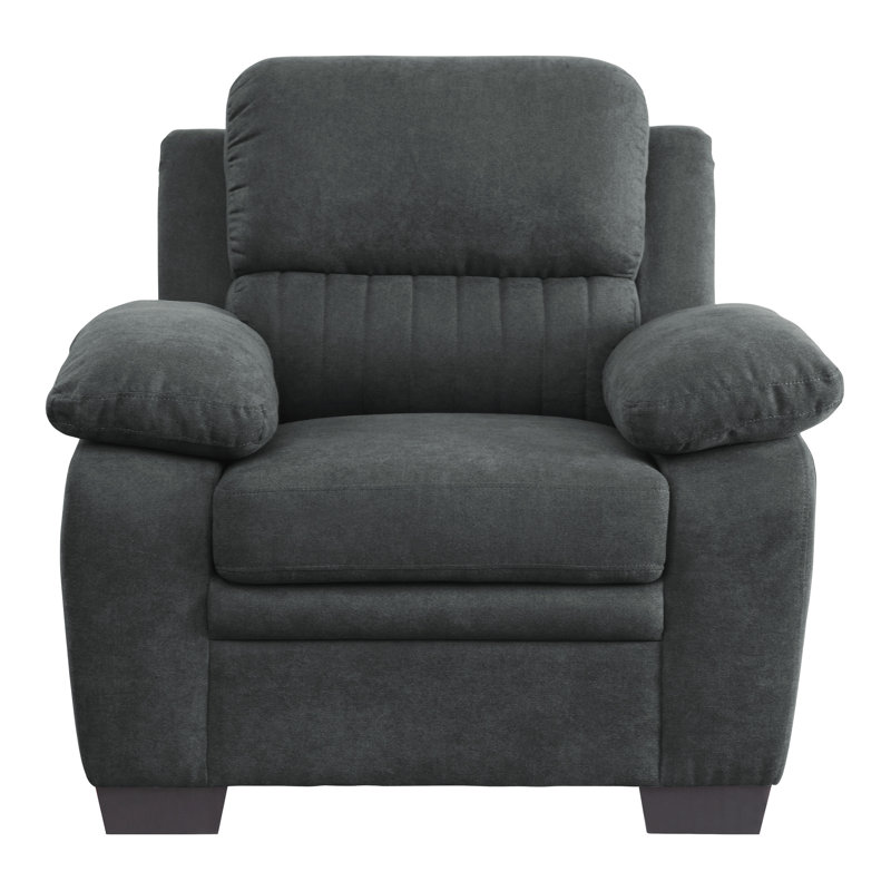 Chaise moderne en tissu texturé gris foncé et structure en bois massif avec dossier pour la maison