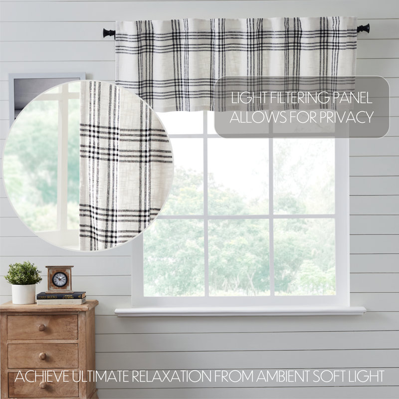 Black and White Plaid Cotton Rod Pocket Valance, 72" Width