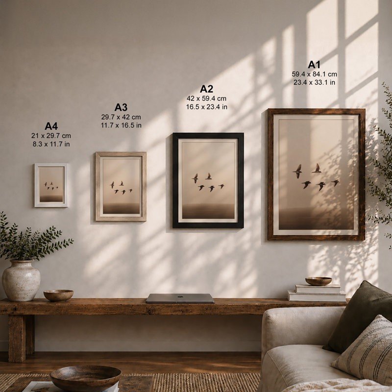 Birds in Flight Minimalist - Framed Print, A1 - 84.1 x 59.4 cm, Black