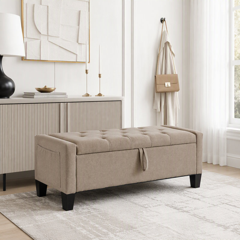Repose-pieds avec rangement, banc de repose-pieds avec charnière de sécurité, poids de 350 lb, Linen-Linen