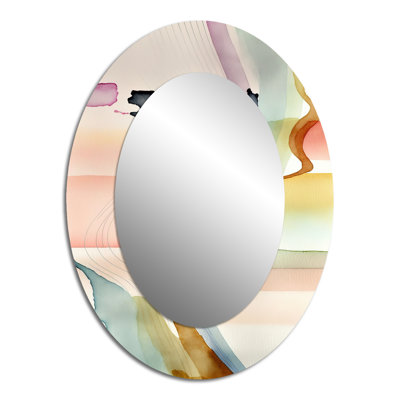 Multi-Colour Abstract Waves III - Abstract Oval Decorative Mirror On Metal