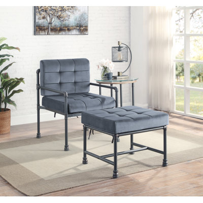 Brooaks Velvet Armchair with Ottoman