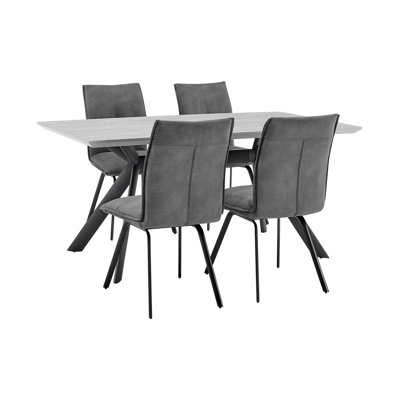 5 Piece Dining Table And Pillow Top Fabric Chairs, Blue And Gray -  Corrigan StudioÂ®, AA579235380D4DA4AE9978F997F02FE7