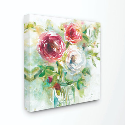 «Watercolor Flowers in a Mason Jar Red and Green» par Penny Lane, reproduction d'art
