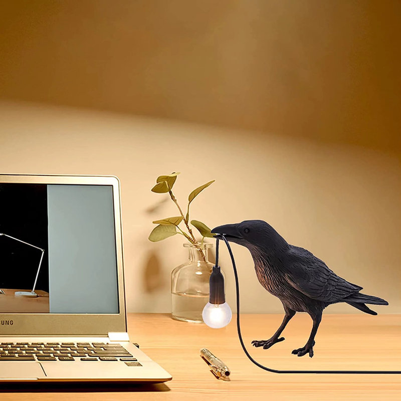  Raven Pulg in Table Lamp Gifts LED Resin Novelty Lamps Desk Light, Black