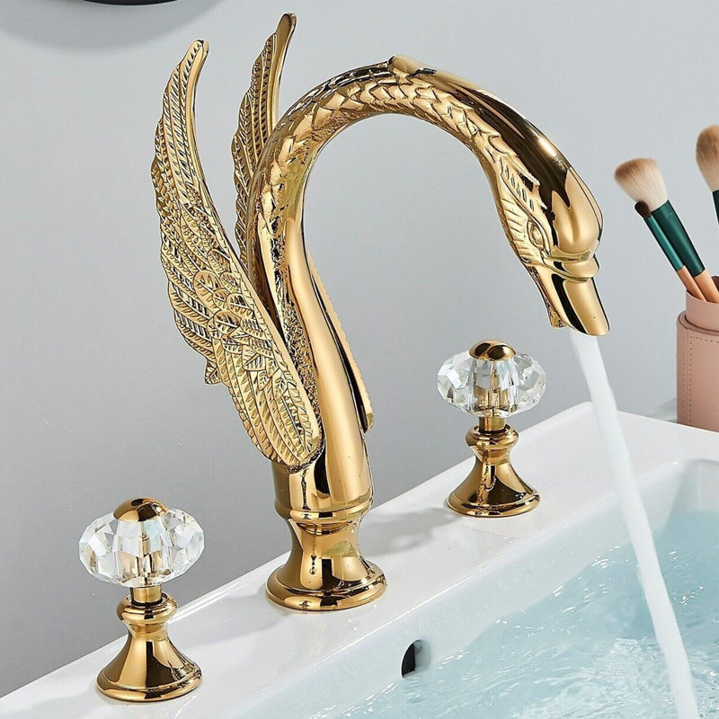 Robinet de salle de bain espacé doré avec poignées en cristal, ensemble de 3 pièces de luxe Mosson Palace