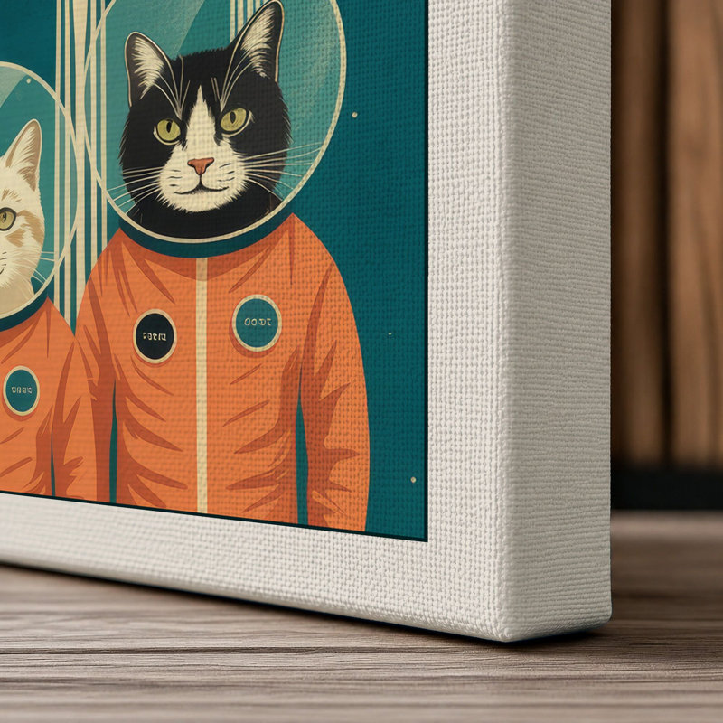 Astronauts and Golden Rockets Mid-Century - Wrapped Canvas, 36x24 - 91.4 x 61.0 cm, Cream Border