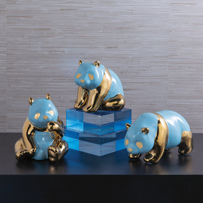 Panda Objects (Set/3), Gold/Turquoise