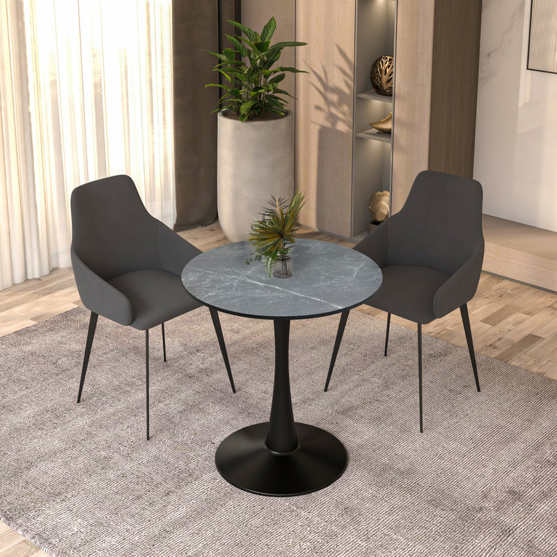  Bristol 27" Round Dining Table, Modern 2-Person Kitchen Table with Black Pedestal Base, Small Space Bistro Table for Apartments