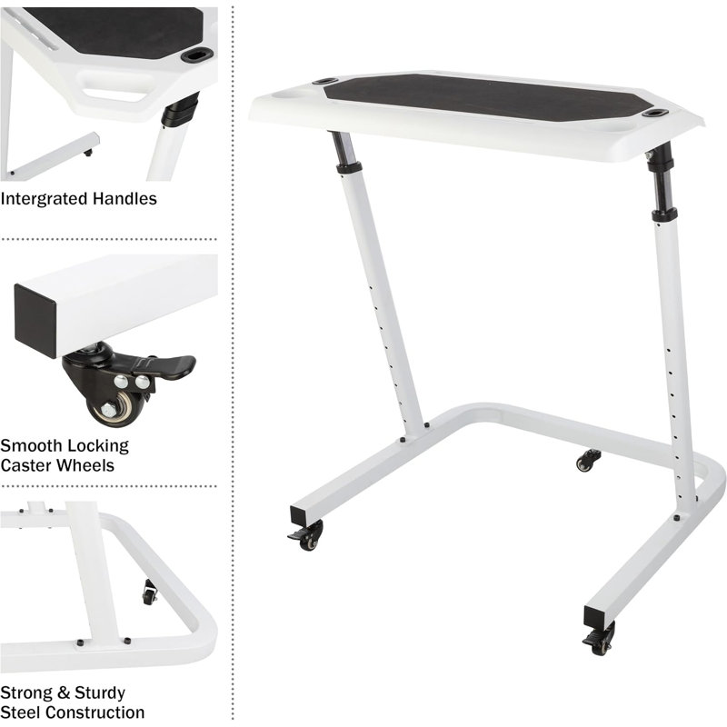 Adjustable Rolling Bike Desk With Laptop Stand For Stationary Bike Or Trainer - Portable Workstation For Exercise, Work, Or TV Watching
