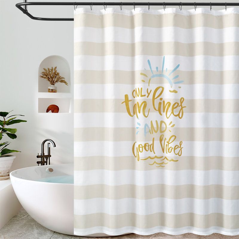 Mignon rideau de douche rayé avec crochets, Jaune