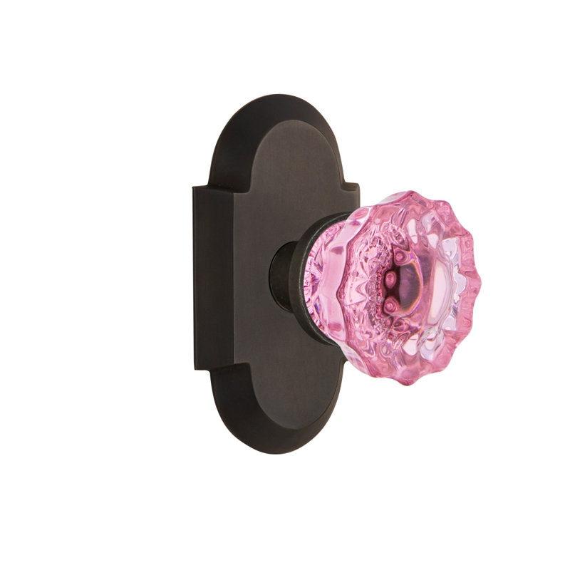 Plaque Cottage avec bouton de porte rose cristal, Bronze frotté à l'huile, 2 3/8